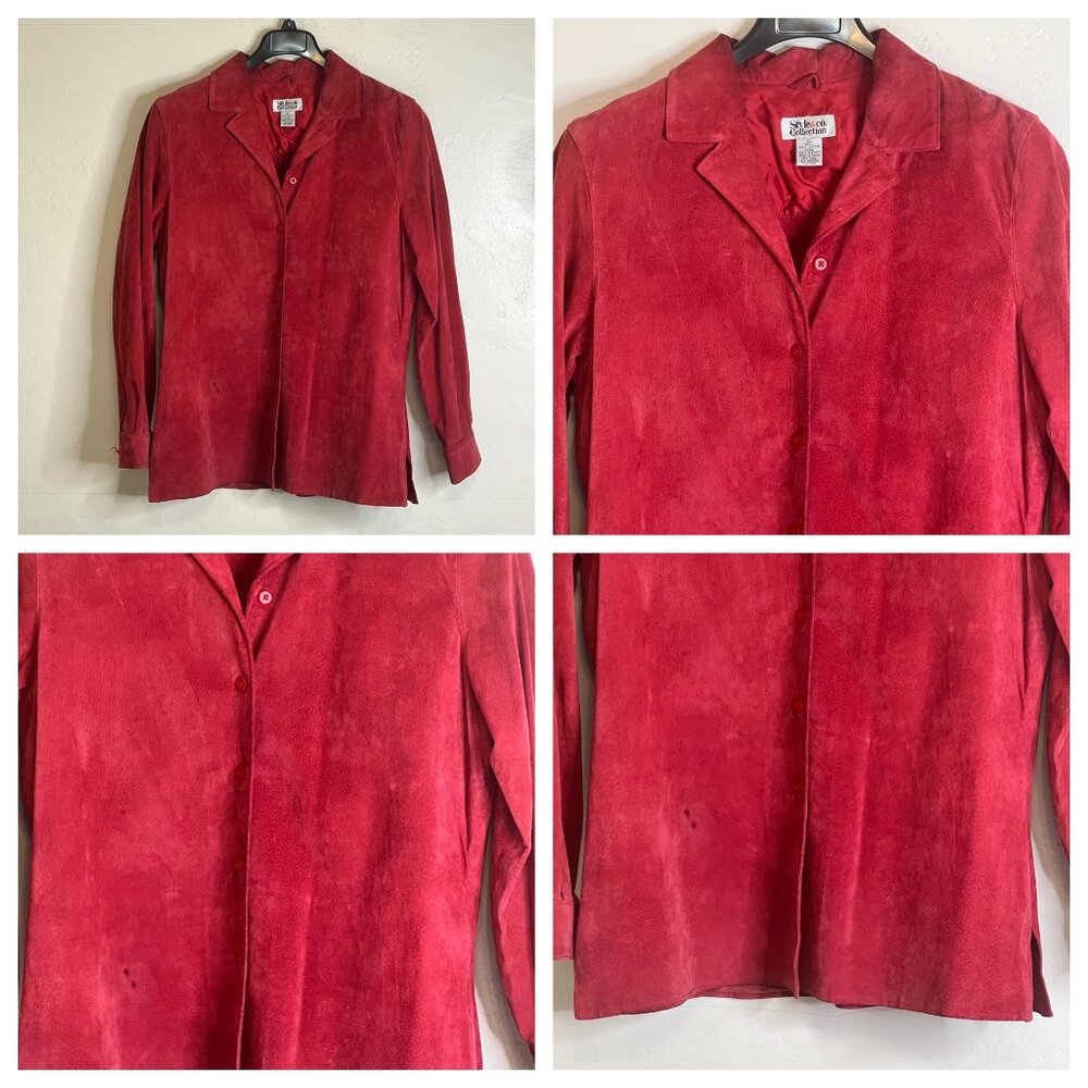 Style & Co. Collection Red Suede Leather Long Sleeve Button-Up Shirt Womens XL - Picture 4 of 16